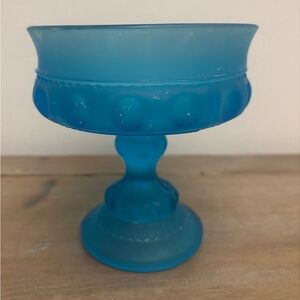 Vintage Indiana Glass Frosted Aqua Blue Kings Crown Compote Candy Dish